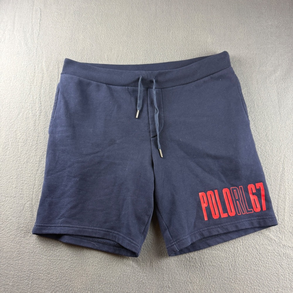 Polo Ralph Lauren Sweat Shorts Men' L Blue 67 Pony Drawstring Loungewear Stretch